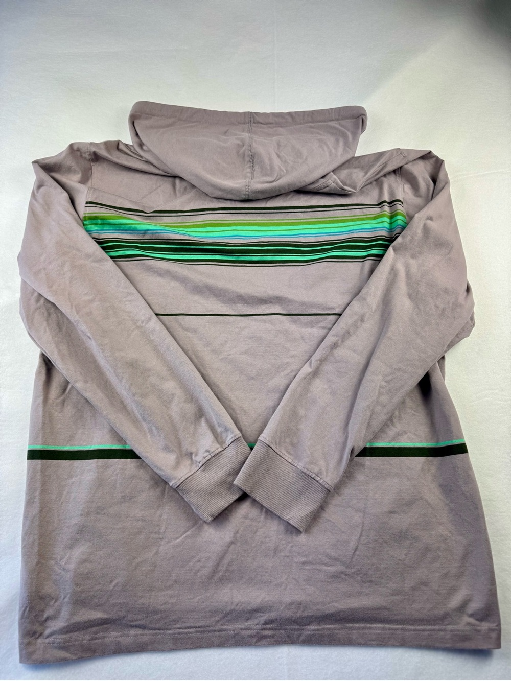 Prana Men's XL Lightweight Hoodie Pullover Striped Cotton Gray Green Stretch - Picture 4 of 8